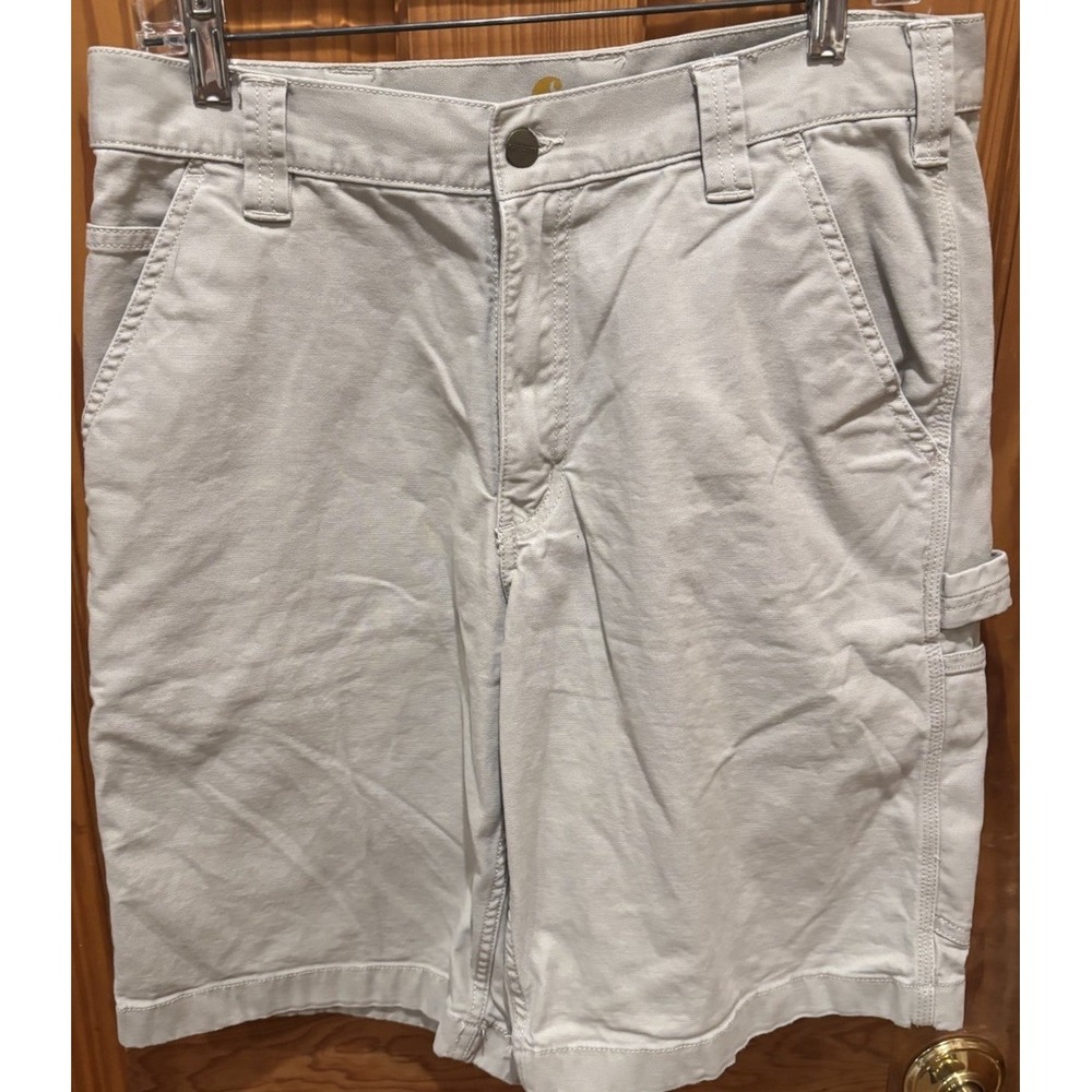 Carhartt Rugged Relaxed Canvas Khaki Utility Work Shorts Size 34
